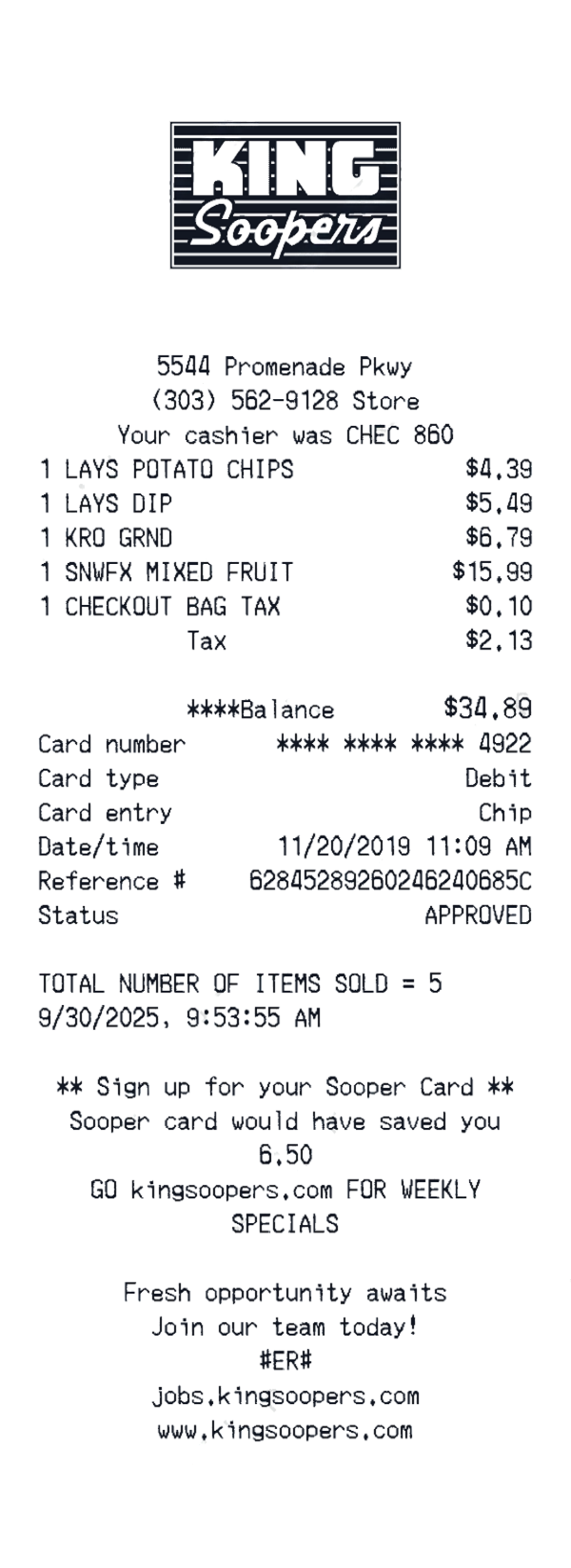Create a King soopers receipt online King soopers receipt template preview - free retail receipt generator