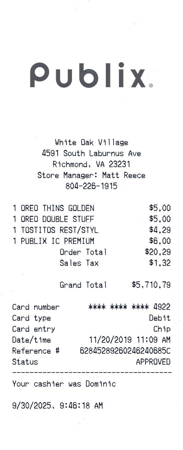 Create a publix receipt online publix receipt template preview - free retail receipt generator