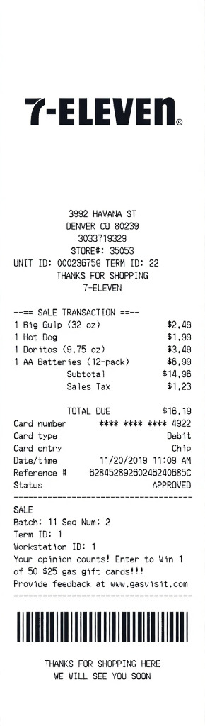 Create a 7-Eleven receipt online 7-Eleven receipt template preview - free retail receipt generator