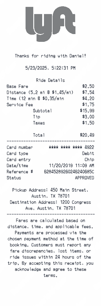 Create a lyft receipt online lyft receipt template preview - free retail receipt generator