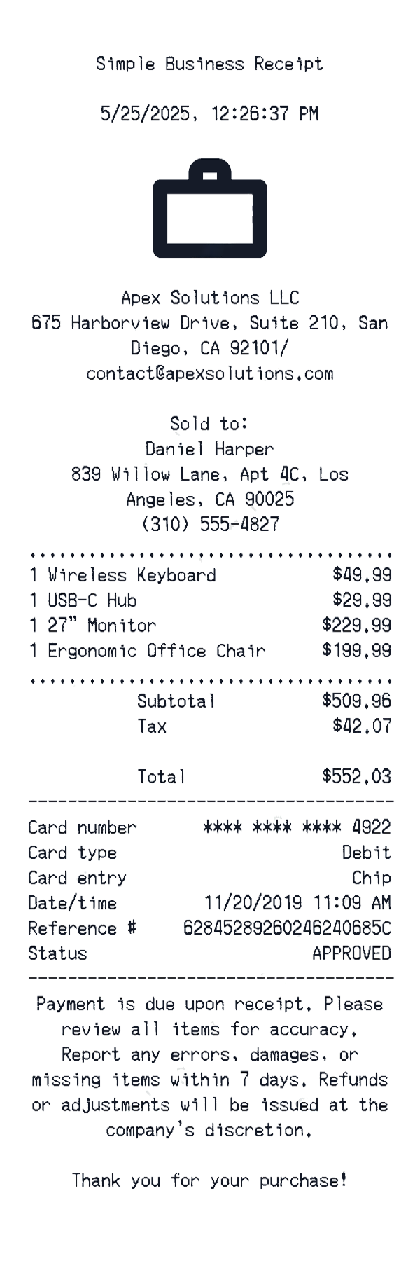 Create a simple business receipt online simple business receipt template preview - free retail receipt generator