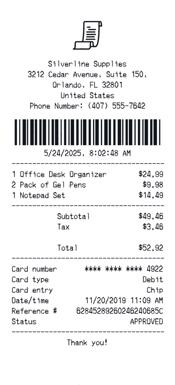 Create a silverline receipt online silverline receipt template preview - free retail receipt generator