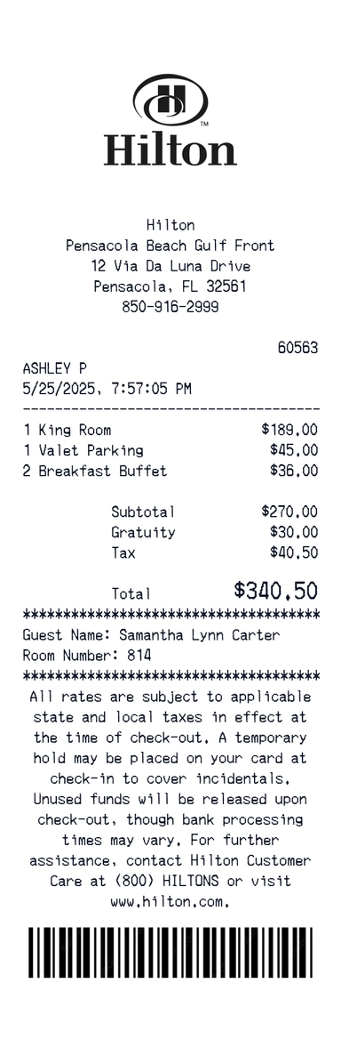 Hilton receipt template preview - free hotel & travel receipt maker