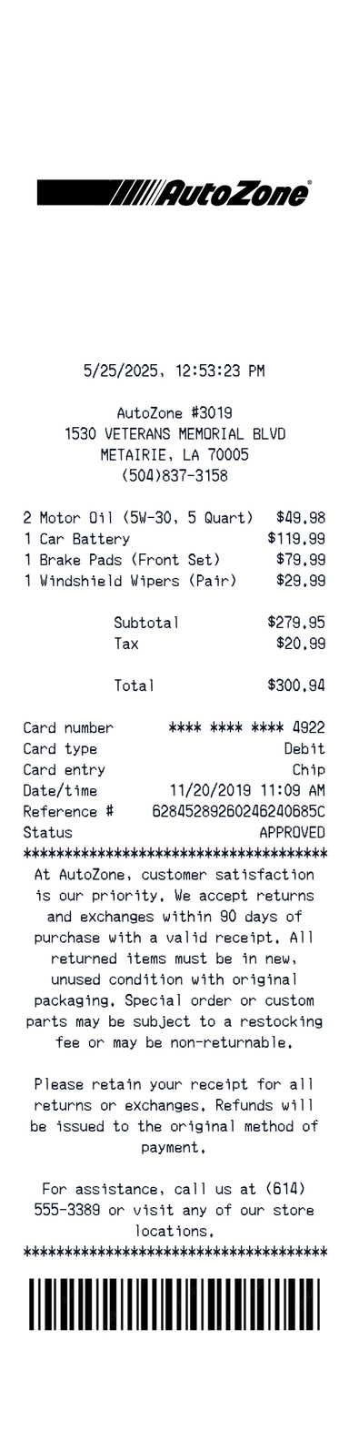 autozone receipt template preview - free services receipt maker