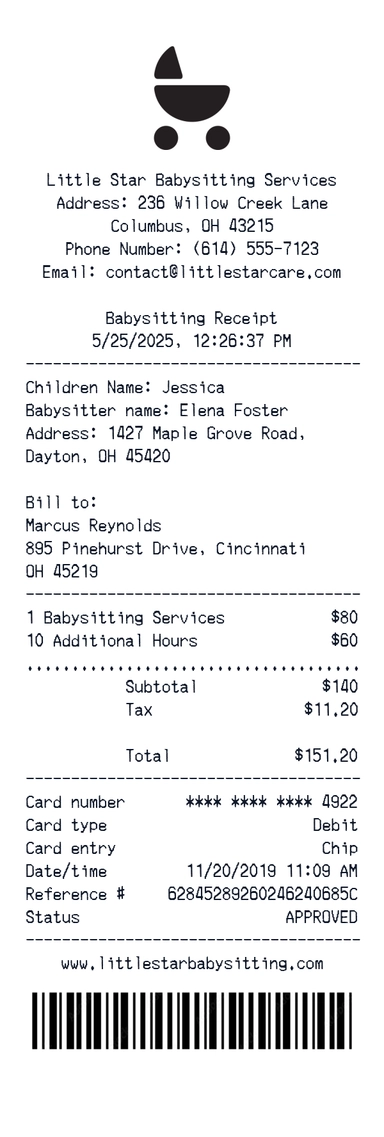 Create a Little Star Babysitting receipt online Little Star Babysitting receipt template preview - free retail receipt generator