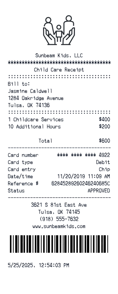 Create a Sunbeam Kids receipt online Sunbeam Kids receipt template preview - free retail receipt generator