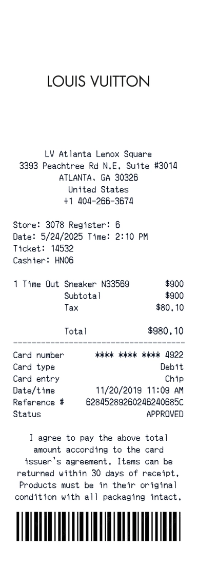 Create a Louis Vuitton receipt online Louis Vuitton receipt template preview - free retail receipt generator