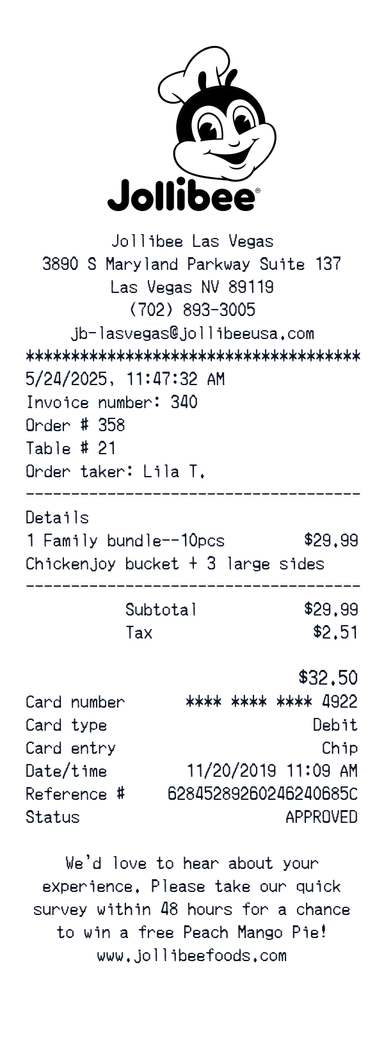 Create a Jollibee receipt online Jollibee receipt template preview - free retail receipt generator